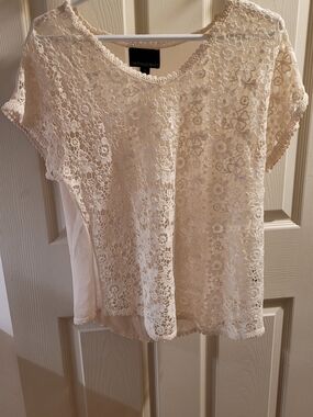 Cynthia Rowley Ivory Floral Lace Short Sleeve Top